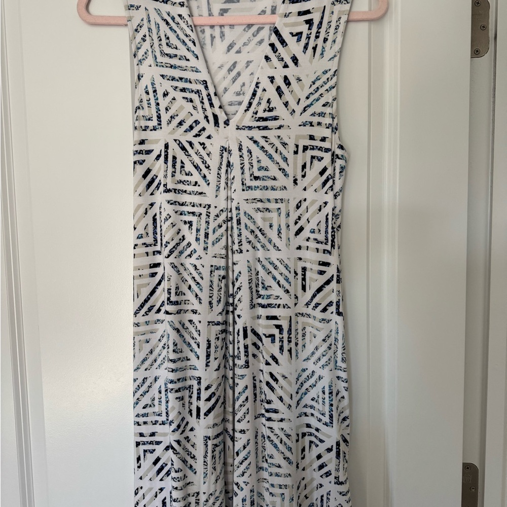 Tart Blue and White Geometric Midi Dress